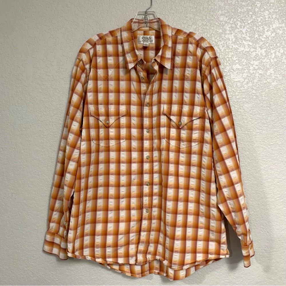 Ryan Michael Shirt Men L Plaid Western Silk Cotton Pearl Snap Cowboy Rodeo Ranch